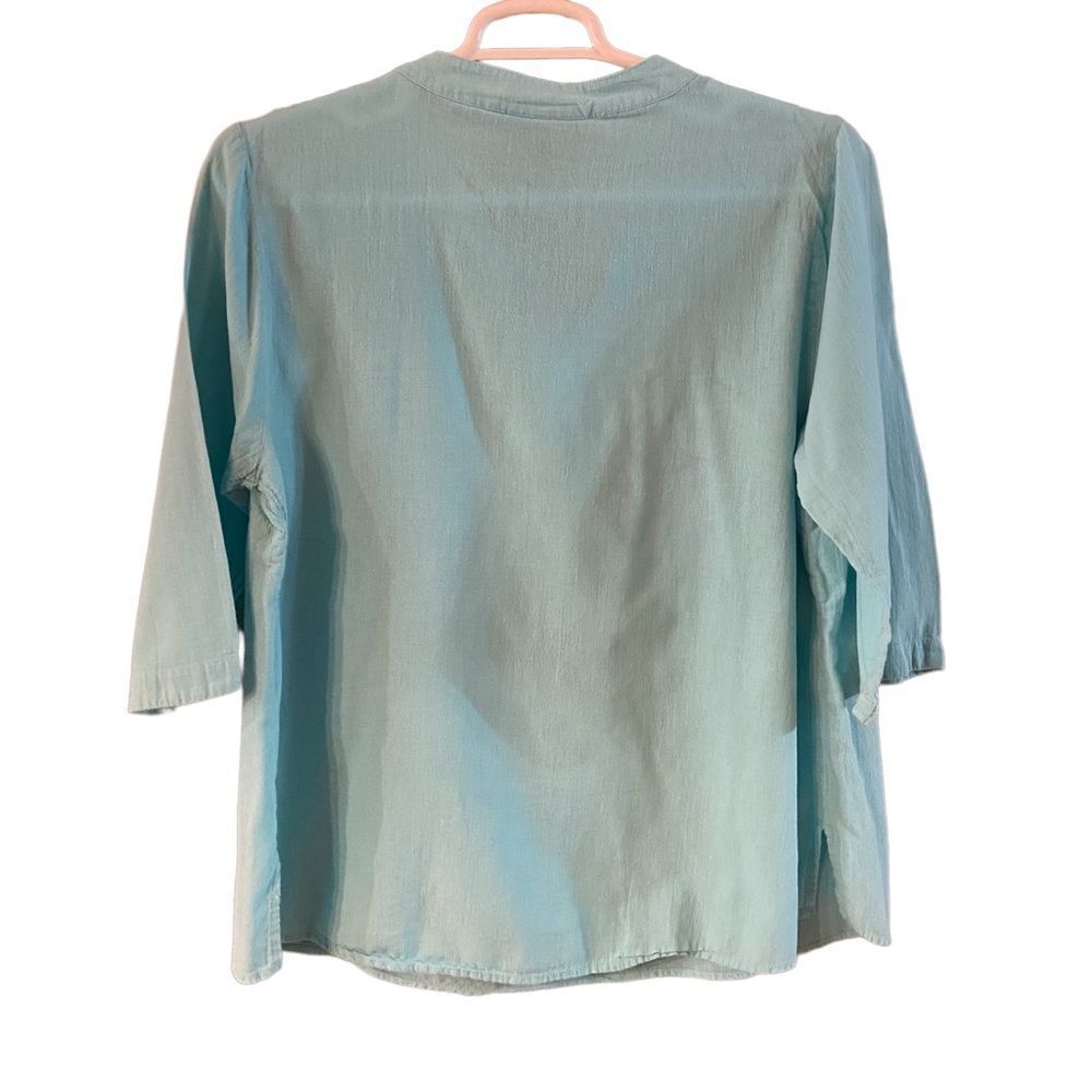 Lane Bryant 3/4 Sleeve Embellished Cotton Aqua top. Size 14/16 - Picture 2 of 11